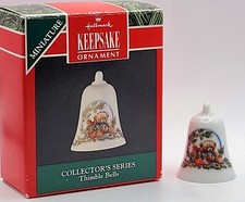 1992 Hallmark Thimble Bells Bear Miniature #3 Christmas Tree Ornament