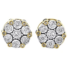10K Yellow Gold Over Miracle Set Round Lab Created Diamond Flower Stud Earrings