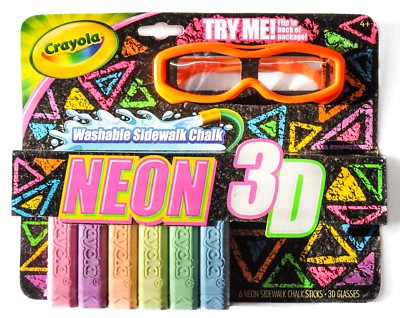 NEON 3D Sidewalk Chalk with 6 Washable Colors and 3D Glasses by Crayola ...