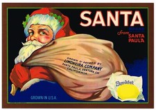 GENUINE CRATE LABEL SANTA CLAUS VINTAGE SANTA PAULA VENTURA CALIFORNIA C1930S Q9