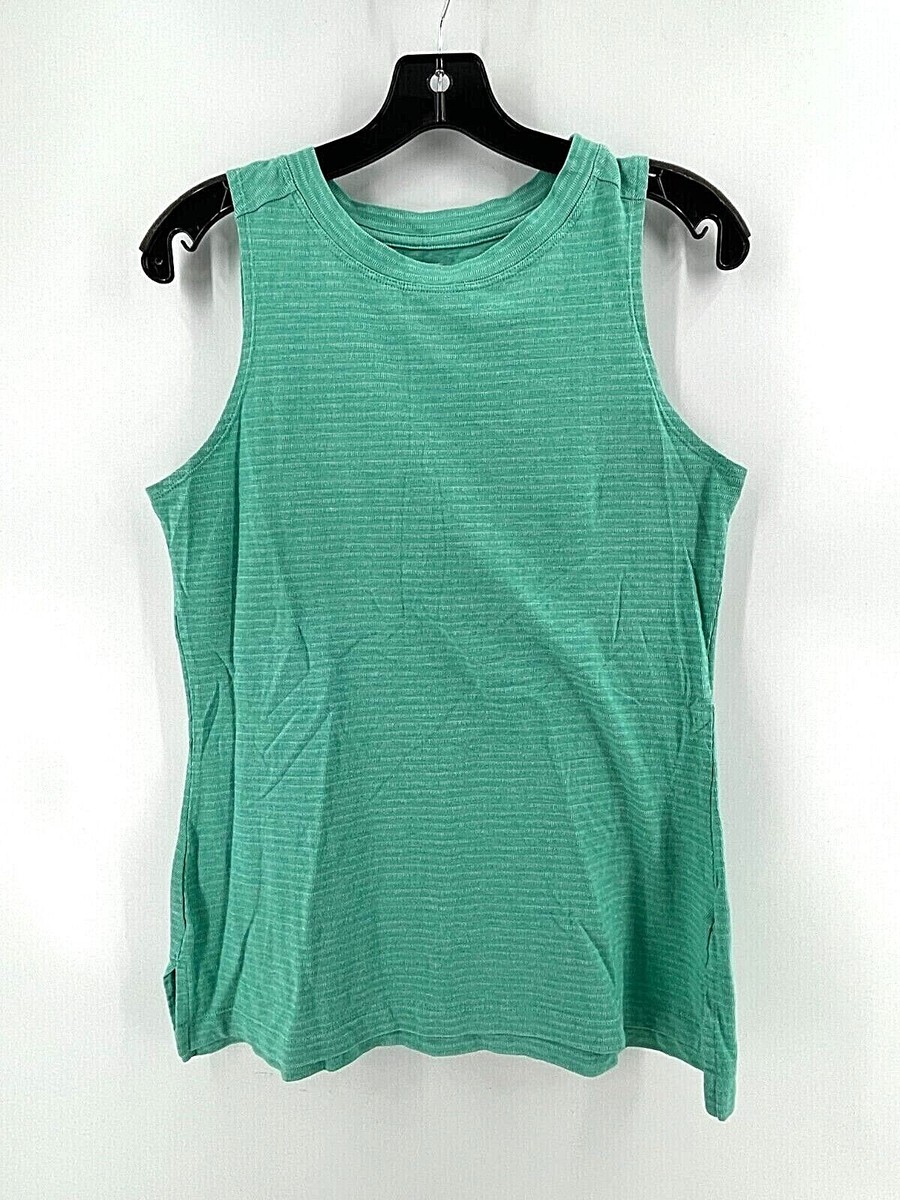 Women's Green Subdued Stiped Sleeveless Activewear Tank Top T Shirt Size M