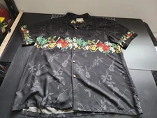 VINTAGE Paradise Found Hawaiian CHRISTMAS Shirt Mens 2XL DAMAGE HOLES CHECK PICS