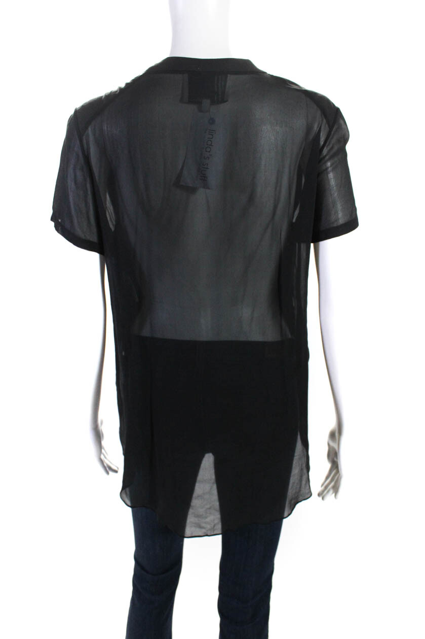 3.1 Phillip Lim Womens Safety Pin Rivet Chiffon Tee Shirt Blouse Black
