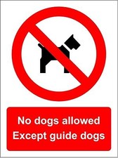 No dogs allowed Except guide dogs sign