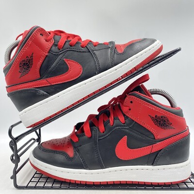 Nike Air Jordan 1 Mid Rot Schwarz Turnschuhe Größe UK 4 Lthr High Damen DQ8423-060
