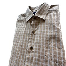 David Donahue Shirt Mens Medium Brown Blue Plaid Long Sleeve Cotton Casual