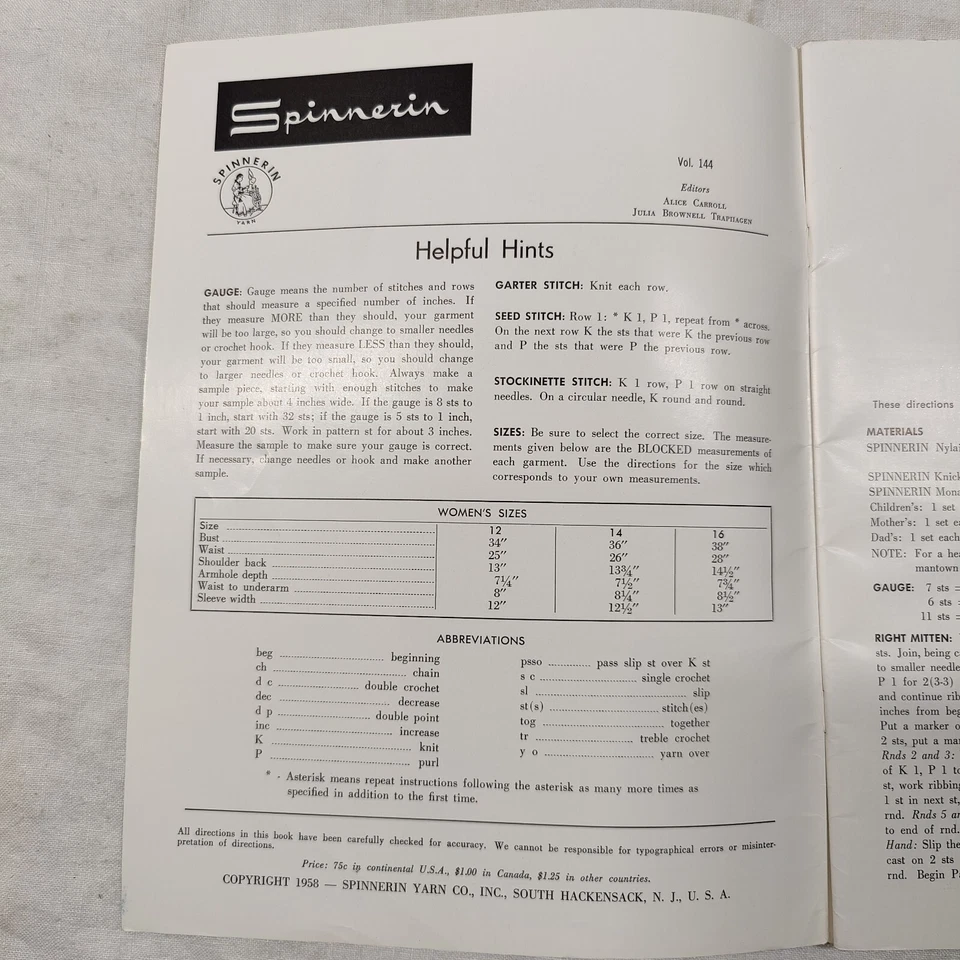 1958 Spinnerin Continental & Classic Knits Knitting Crochet Pattern Book # 144 - Image 3 of 4