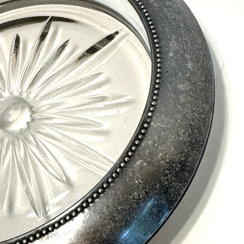 Vintage Frank Whiting Sterling Silver Rim Starburst Glass Wine Bottle Coaster - Picture 7 of 15