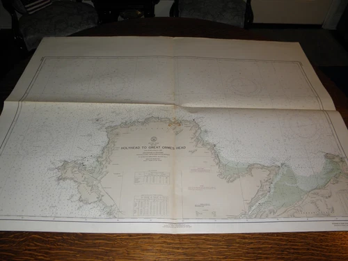 Antique Vintage US Navy Nautical Chart , BRITISH,WHALES HOLYHEAD TO GREAT ORMES 