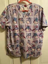 Disney Eeyore -All Over Faces - Cute Nurse Medium Scrub Top Pockets