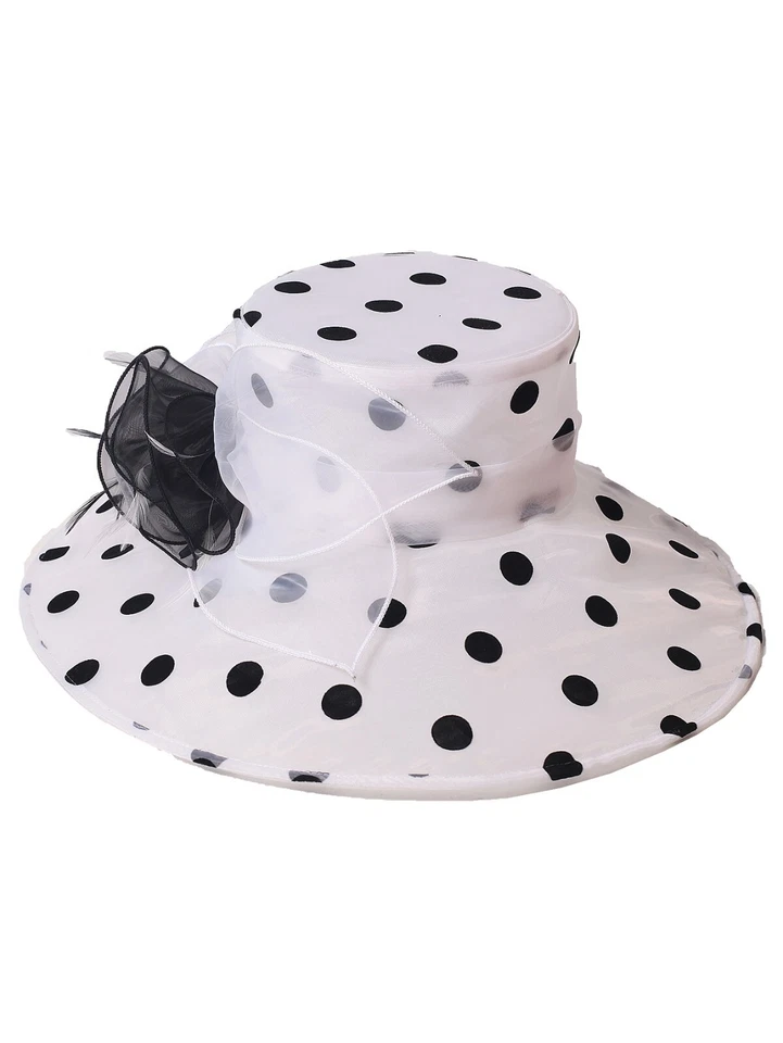 White Kentucky Dots Fascinator Hat For Women Lady Tea Party Wedding Derby Hats - Image 4 of 4