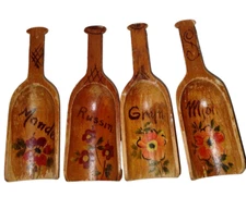 4 Antique Miniature Hand Painted Carved Wood Wooden Grain Flower Tea Sugar Scoop