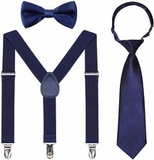 Kajeer Boys Belt Clip-on Elastic Braces Suspenders Adjustable Navy Blue/Bowtie