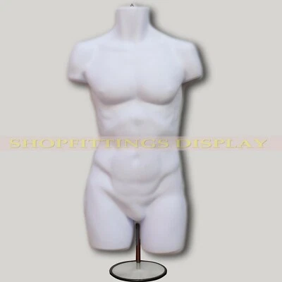 Male Mannequin Display Half Body (sldfull) with Round Stand WHITE