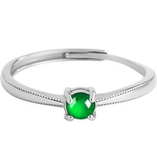Certified S925 silver inlaid natural A-grade Burma jadeiteIcy Green ring 3MM