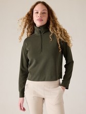 Athleta Seasoft Quarter Zip Sweatshirt Top Aspen Olive Medium 882393