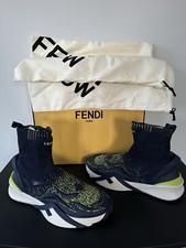 NEW 1,190 Fendi Flow Sock Sneaker Notte Lime Men's UK Size 8/US Size 9