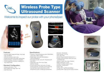 3 in 1 Probe 128 Elements Wireless Color Doppler Ultrasound Probe Convex Linear