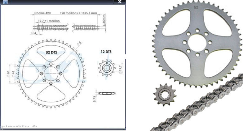 Kit chaine Yamaha DT 50 R pour entretien régulier mécanique MBK 50 X-Limit