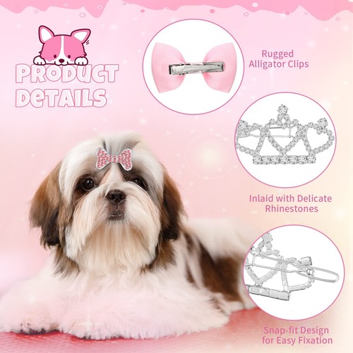 29 Pcs Dog Hair Bows 12 Pairs Dog Hair Bows with Clips and 5 Pcs Tiara Crown ... - Picture 3 of 7