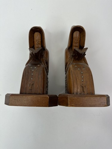Hand Carved Wooden Monk Bookends Religious Figural Priest Bible Folk Art Vintage - Picture 13 of 13