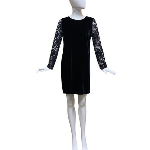 Classic Saint Laurent Black Velvet Lace Mini Dress XS Womens