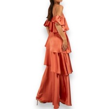 Boohoo Tall Satin Tiered Ruffle Maxi Dress