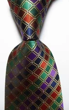 New Classic Checks Black Blue Purple Green JACQUARD WOVEN Silk Men's Tie Necktie