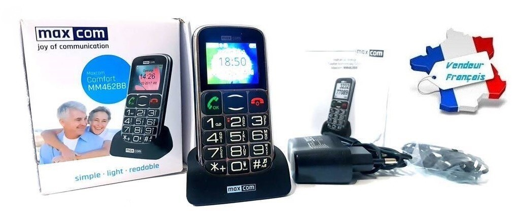 Téléphone portable senior MaxCom MM462 noir, cadeau idéal grands-parents