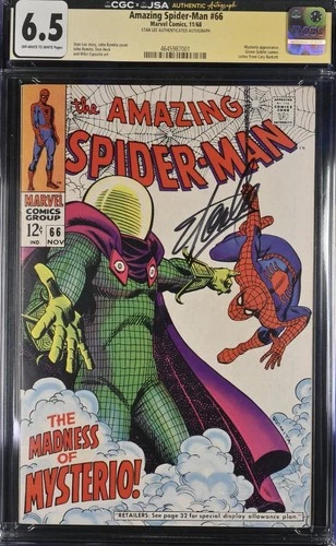Amazing Spider-Man 66 CGC 6.5 OW-W Pages Signed By Stan Lee Mysterio Cover 1968