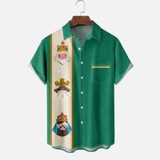 Three Kings Day Art Chest Pocket Bowling Shirt
