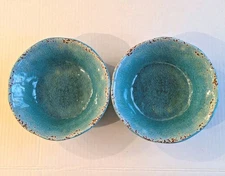 2 PIER 1 IMPORTS Carmelo Crackled Melamine Salad Cereal Bowls 7”  Turquoise 