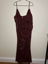 Women’s Plus Size Fashion Nova Red Sequin Dress With Slit Detail