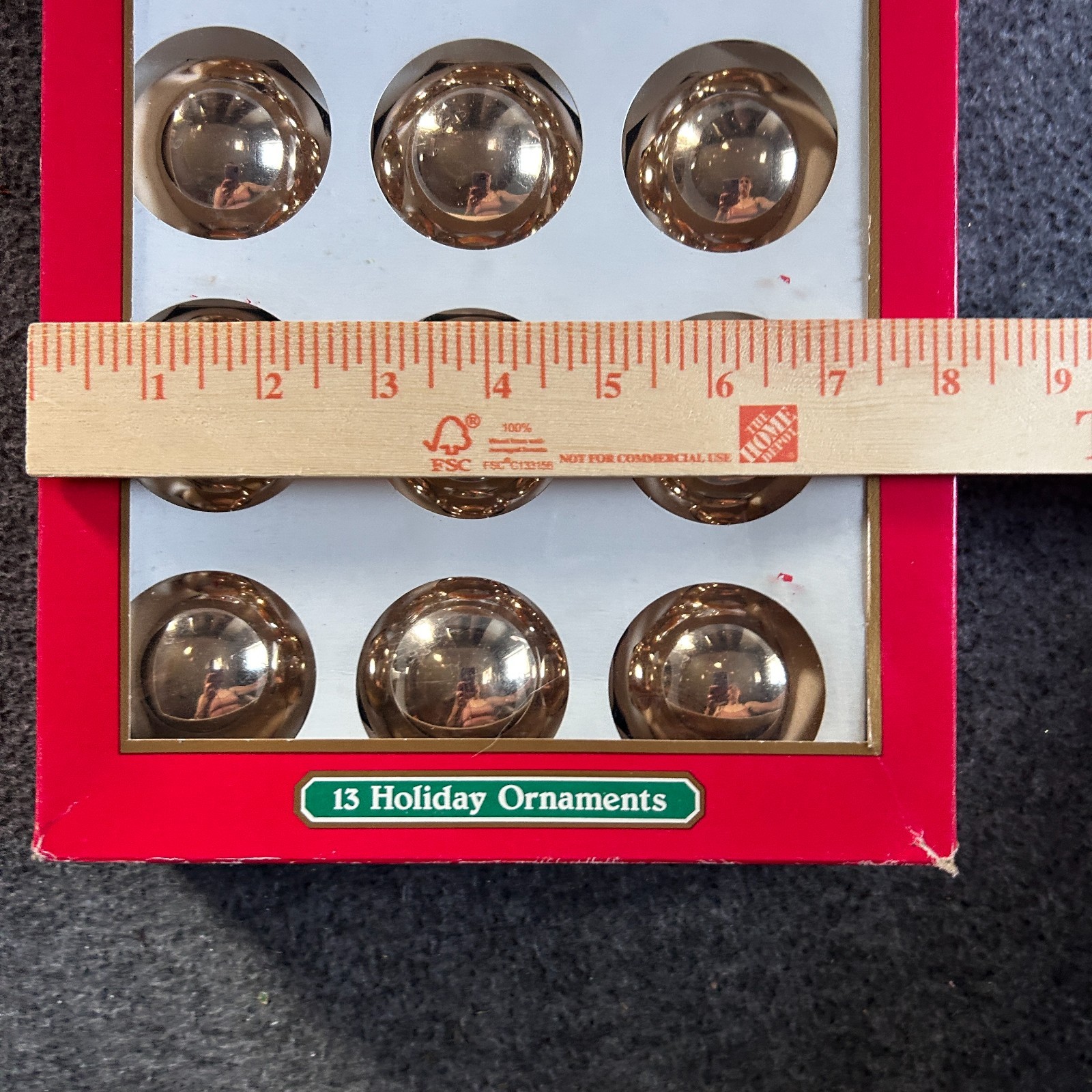 VTG Rauch Box of 15 Gold Ball Glass Bulb Christmas Ornaments Made in USA Kmart