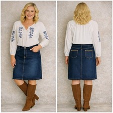 Vintage Christopher  Banks Denim Midi Skirt Exposed Zipper Detail Back Pockets