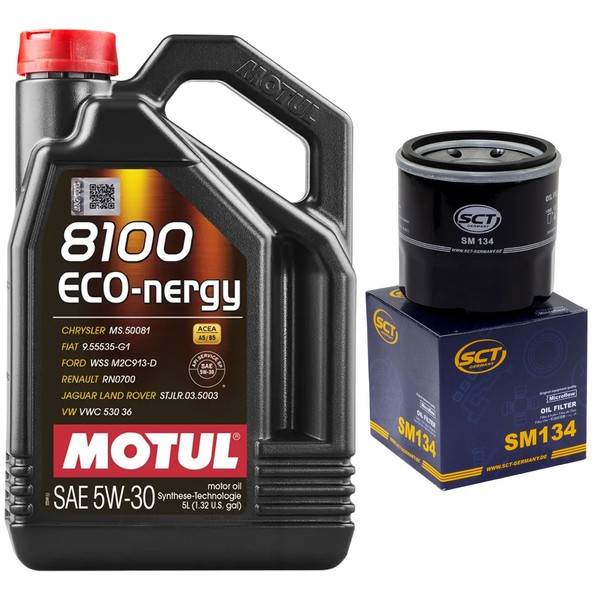 MotoröL Set Motul 8100 ECO-NERGY 5W-30 5 Liter + ÖLfilter FüR Mazda Renault 3.5-image