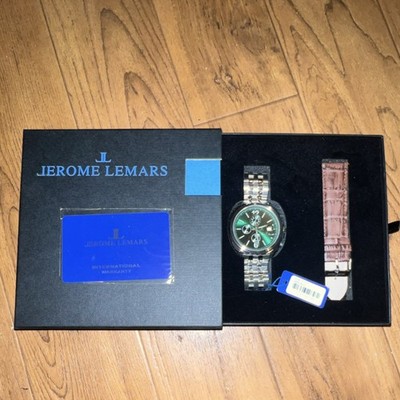 Jerome Lemars Men's Green Chronograph Quartz Watch, Steel & Leather Bands