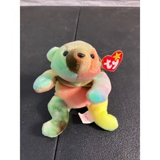 Ty Beanie Baby Sammy the Bear 1998 Tie Dye Rainbow Plush Toy with Tags 4215
