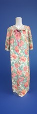 Vintage 80s Womens House Coat Dressing Gown 1/2 Zip Floral Floor Length - Sz Med