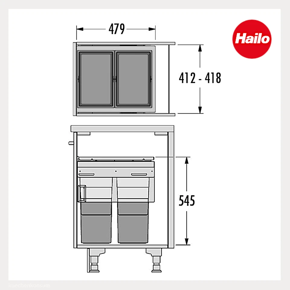 Hailo Euro Cargo 450 Einbau-Mülleimer 70L Einbau Mülleimer Abfallsammler 3619821 - Bild 4 von 4