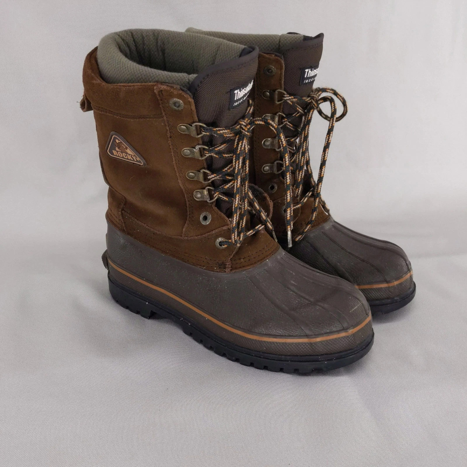 Rocky Snow Boots Men 9 Brown 200g Thinsulate Insulated Leather Duck Boots