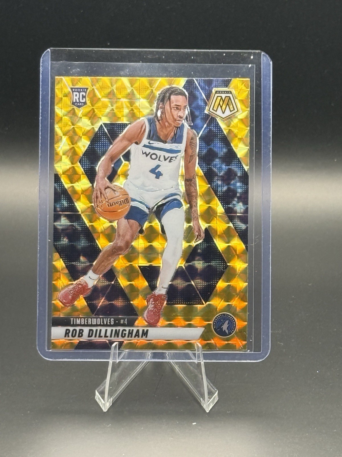 2024-25 Panini Mosaic #218 Rob Dillingham Yellow Reactive Prizm RC Timberwolves