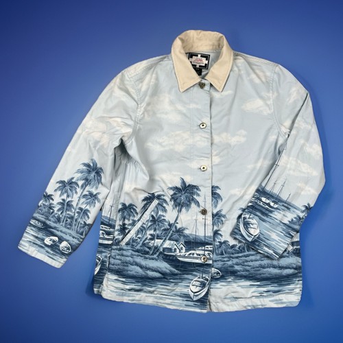 Vintage Ralph Lauren Naval Supply Barn Coat Damen P/M Beach Print Tropical Blue