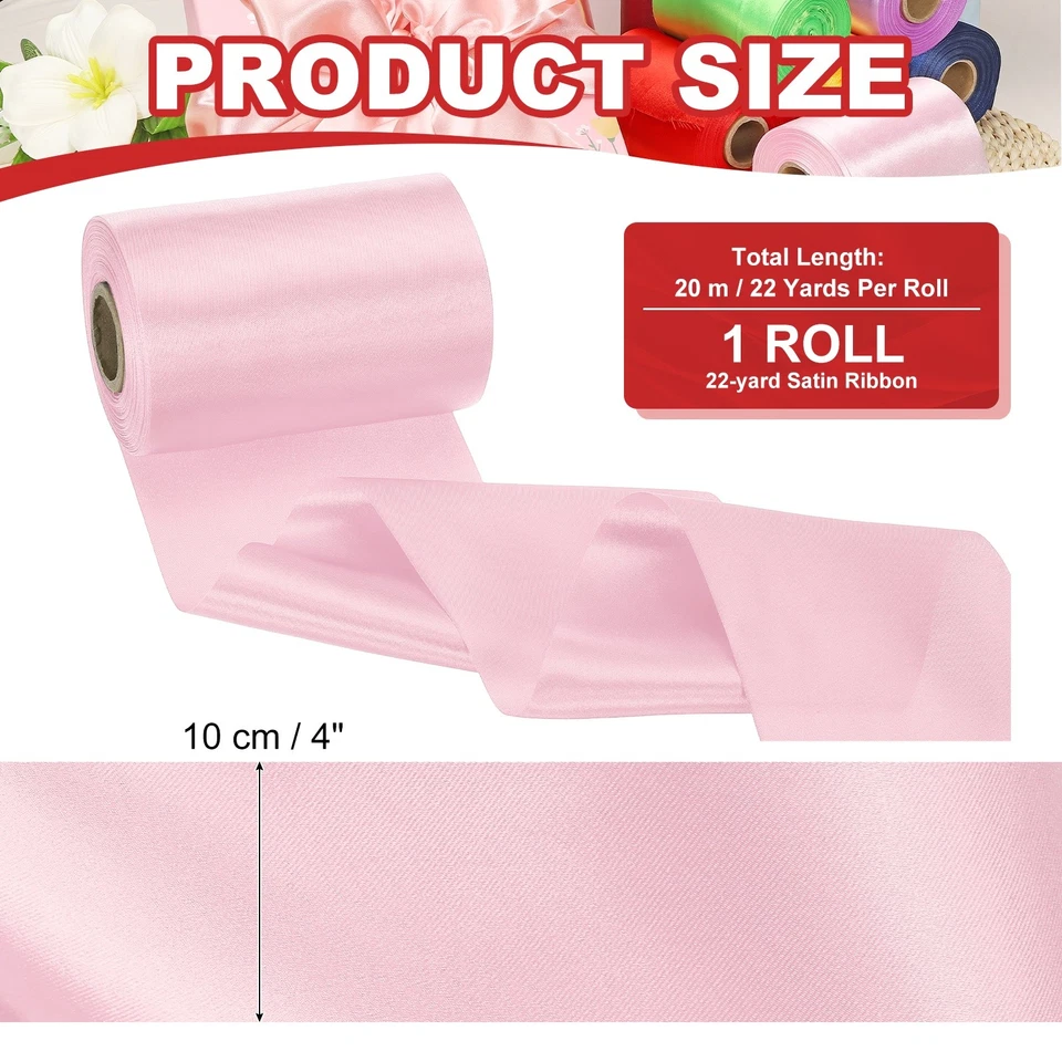 Cinta de satén de 4 pulgadas de ancho, cinta sólida de una sola cara de 22 yardas, rosa Foto 2 de 4