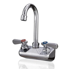 Commercial Wall Mount Faucet 4" Center Hand Sink Faucet with 3-1/2" Gooseneck...