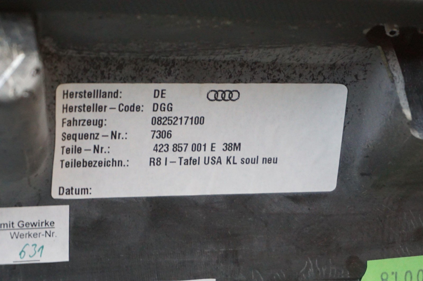Dash Panel Black Nappa N3Q 423857009A33A OEM Audi R8 Type 42 2008-15 * NOTE *