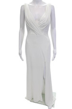 Mac Duggal Womens Back Zip Sleeveless V Neck Long Gown White Size 4