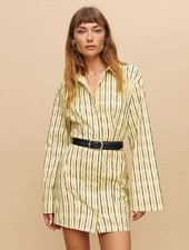 Reformation Rana Striped Mini Dress Yellow Organic Cotton Size 8