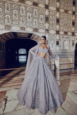 Heavy Designer Grey Shimmer Silk Lehenga Choli With Dupatta For Engagement Wear
