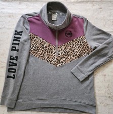PINK Victoria's Secret Leopard Animal Print Boyfriend Half-Zip Pullover Large